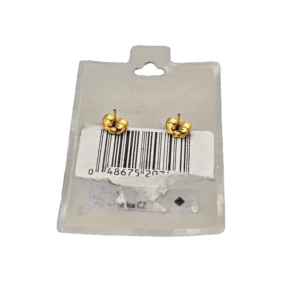 Pierced Sonata Earrings Pink Cubic Zirconia Crystals Studs Gold Tone Extra Small - Picture 4 of 5